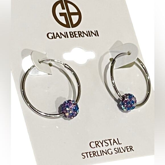 NEW Giani Bernini HOOP EARRINGS 1" Aurora Borealis Crystal Ball Sterling Silver - Picture 2 of 6